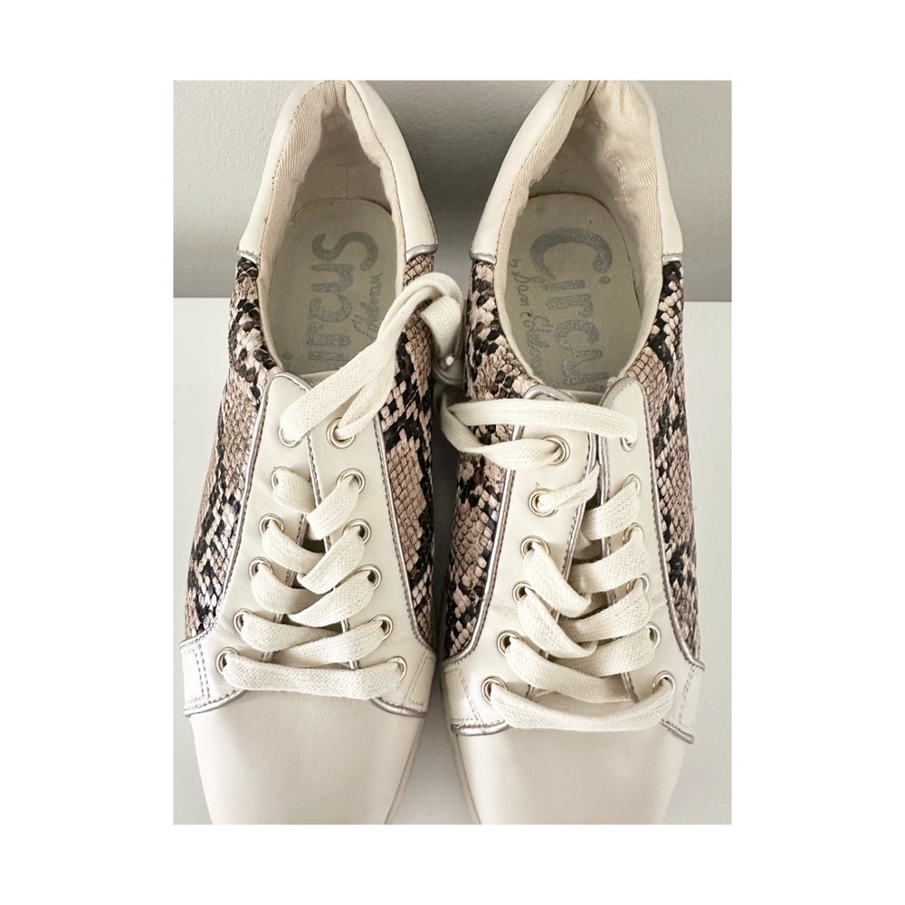 Sam Edelman Cream and Tan Snake Print Sneakers - Picture 2 of 5
